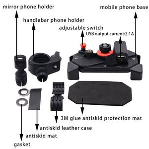 Motorcycle Cell Phone Mount Holder with USB Cable Charger Adapter 2.1A Power Socket - CampWildRide.com