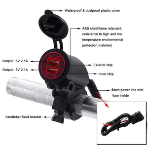 Motorcycle Dual USB Cable Charger Adapter 2.1A Power Socket - CampWildRide.com