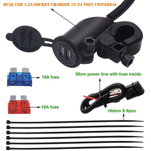 Motorcycle Dual USB Cable Charger Adapter 2.1A Power Socket - CampWildRide.com