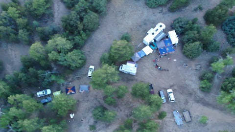 Drone shot of our Wylie Gulch campsite in the Wet Mountains CO
