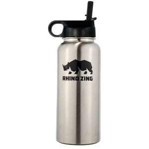 32 Oz Growler Stainless Steel Water Bottle w/Sleeve and Wide Mouth Straw Lid - CampWildRide.com