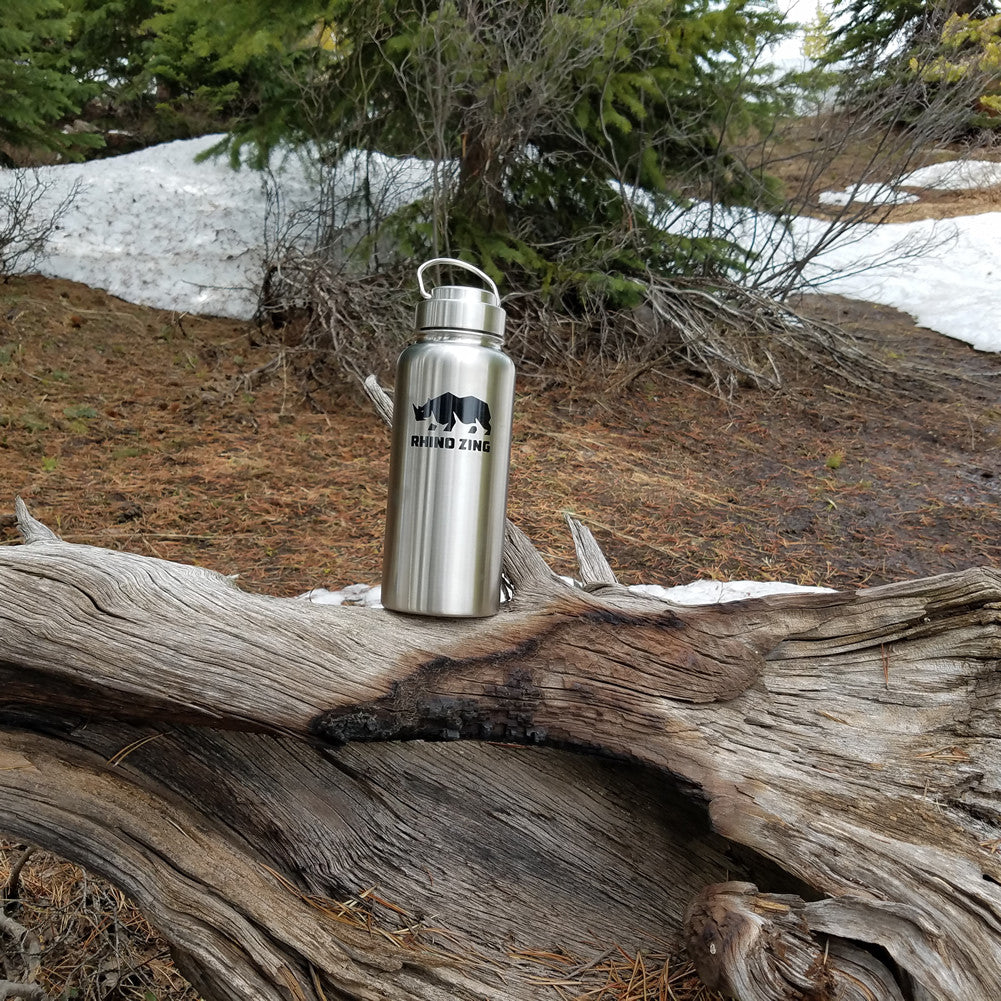 32 Oz Growler Stainless Steel Water Bottle with Wide Mouth SS Lid - CampWildRide.com