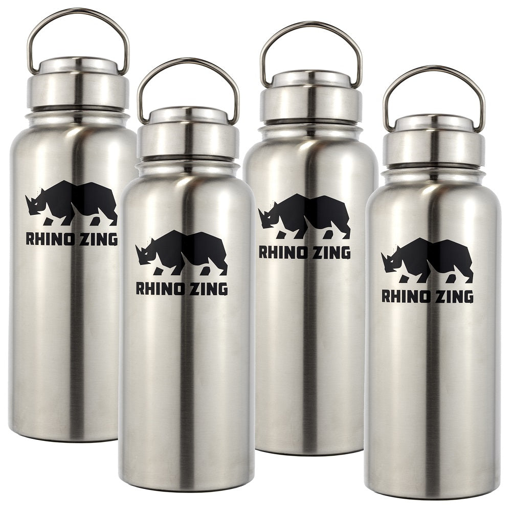 4 Pack 32 Oz Growler Stainless Steel Water Bottle with Wide Mouth SS Lid - CampWildRide.com