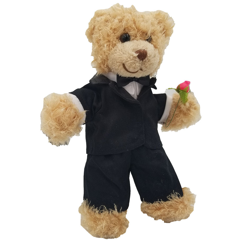 Bachelor Tuxedo Outfit with Rose and 8” Butterscotch the Bear Plush Animal Bundle - Stuffed Animals Plush Toy and Outfit - CampWildRide.com