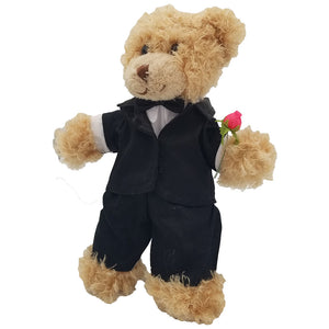 Bachelor Tuxedo Outfit with Rose and 8” Butterscotch the Bear Plush Animal Bundle - Stuffed Animals Plush Toy and Outfit - CampWildRide.com