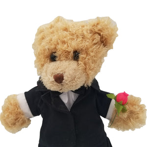 Bachelor Tuxedo Outfit with Rose and 8” Butterscotch the Bear Plush Animal Bundle - Stuffed Animals Plush Toy and Outfit - CampWildRide.com