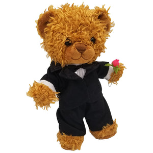 Bachelor Tuxedo Outfit with Rose and 8” Caramel the Bear Plush Animal Bundle - Stuffed Animals Plush Toy and Outfit - CampWildRide.com
