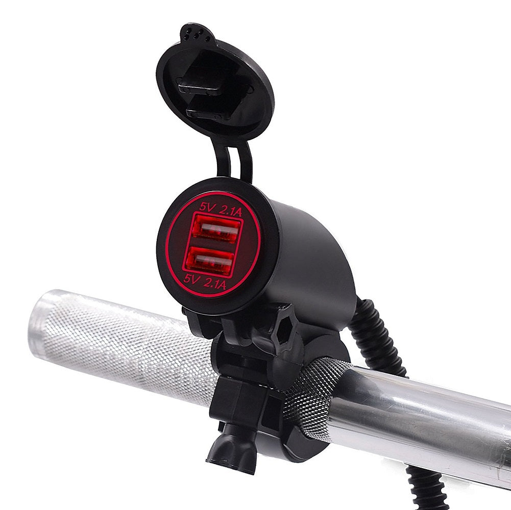 Motorcycle Dual USB Cable Charger Adapter 2.1A Power Socket - CampWildRide.com