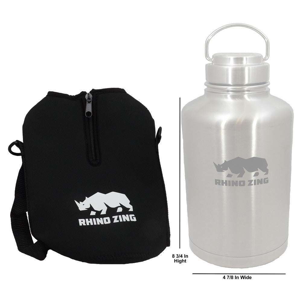64 oz Insulated Water Bottle with Sleeve, Carry Strap, Extra Lid Thermos  jug